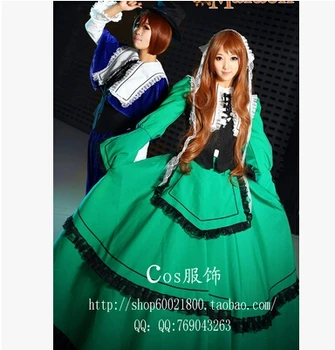 

New Anime Rozen Maiden Cos Suiseiseki Jade Stern Cosplay Halloween Suiseiseki Green Dresses Full Set 3in1(Dresses+Vest+Headwear)