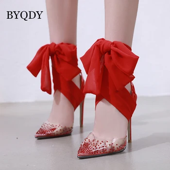 BYQDY Trendy Riband High Heels Pumps Women Transparent PVC Pointed Toe Shoe Thin High Heels Wedding Bride Lacing Pumps Summer
BYQDY Trendy Riband High Heels Pumps Women Transparent PVC Pointed Toe Shoe Thin High Heels Wedding Bride Lacing Pumps Summer