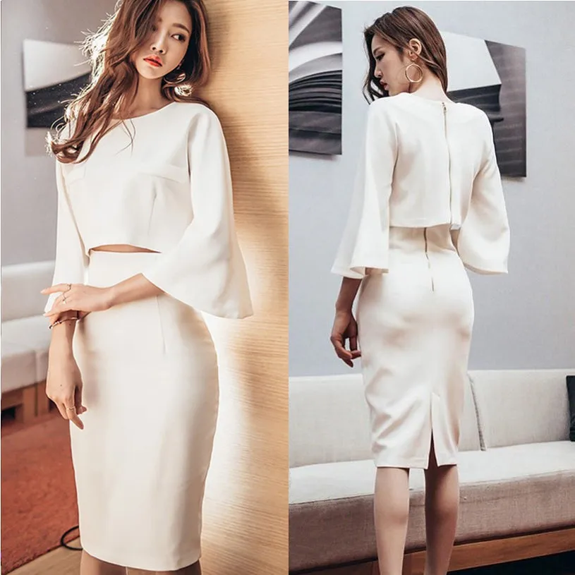 Spring Autumn Office Ladies Skirt Set Women Short Loose Flare Sleeve Tops Blouses and Slim Elegant Party Skirts Suits NS295
Spring Autumn Office Ladies Skirt Set Women Short Loose Flare Sleeve Tops Blouses and Slim Elegant Party Skirts Suits NS295