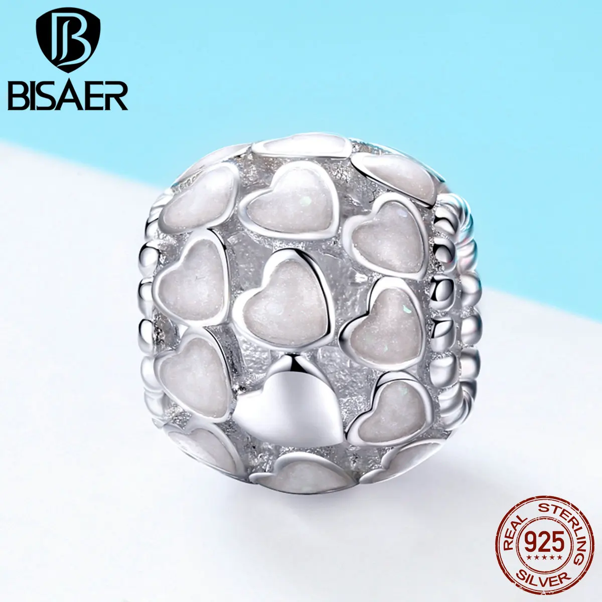 Romantic 925 Sterling Silver Heart to Heart Charms White Enamel Beads fit for BISAER Bracelet Original Jewelry Making ECC805-L
Romantic 925 Sterling Silver Heart to Heart Charms White Enamel Beads fit for BISAER Bracelet Original Jewelry Making ECC805-L