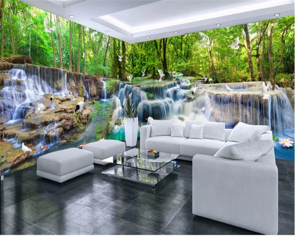 

beibehang Seductive high quality wallpaper waterfalls water forest cranes white pigeons whole house background papel de parede