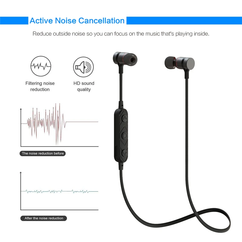 HT9 Bluetooth Headphone Magnet Wireless In-Ear Noise Reduction Earphone With Microphone Sweatproof Stereo Headset For Phone HT9 Bluetooth Headphone Magnet Wireless In-Ear Noise Reduction Earphone With Microphone Sweatproof Stereo Headset For Phone