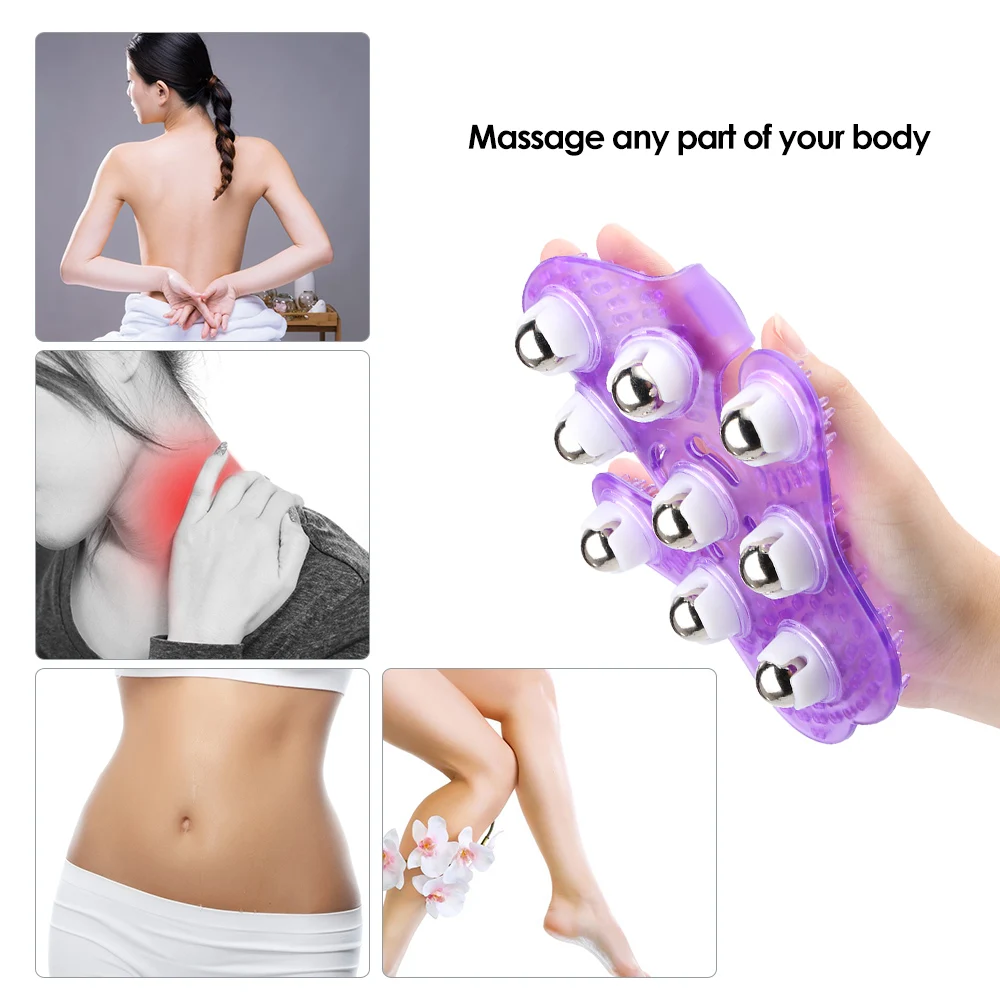 Palm Shaped Massage Glove Body Massager with 9 360-degree-roller Metal Roller Ball Muscle Pain Relief Massager Random Color
Palm Shaped Massage Glove Body Massager with 9 360-degree-roller Metal Roller Ball Muscle Pain Relief Massager Random Color
