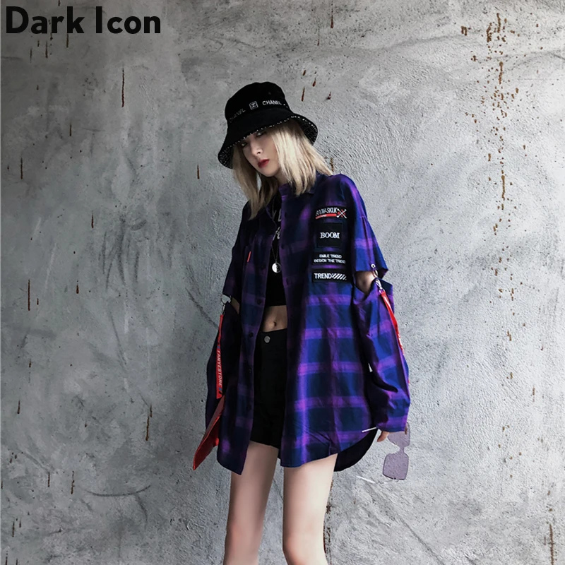 Hole Sleeve Oversized Plaid Shirts Women Letters Printed Checkered Shirts Fashion Women Blouses 2019
Hole Sleeve Oversized Plaid Shirts Women Letters Printed Checkered Shirts Fashion Women Blouses 2019