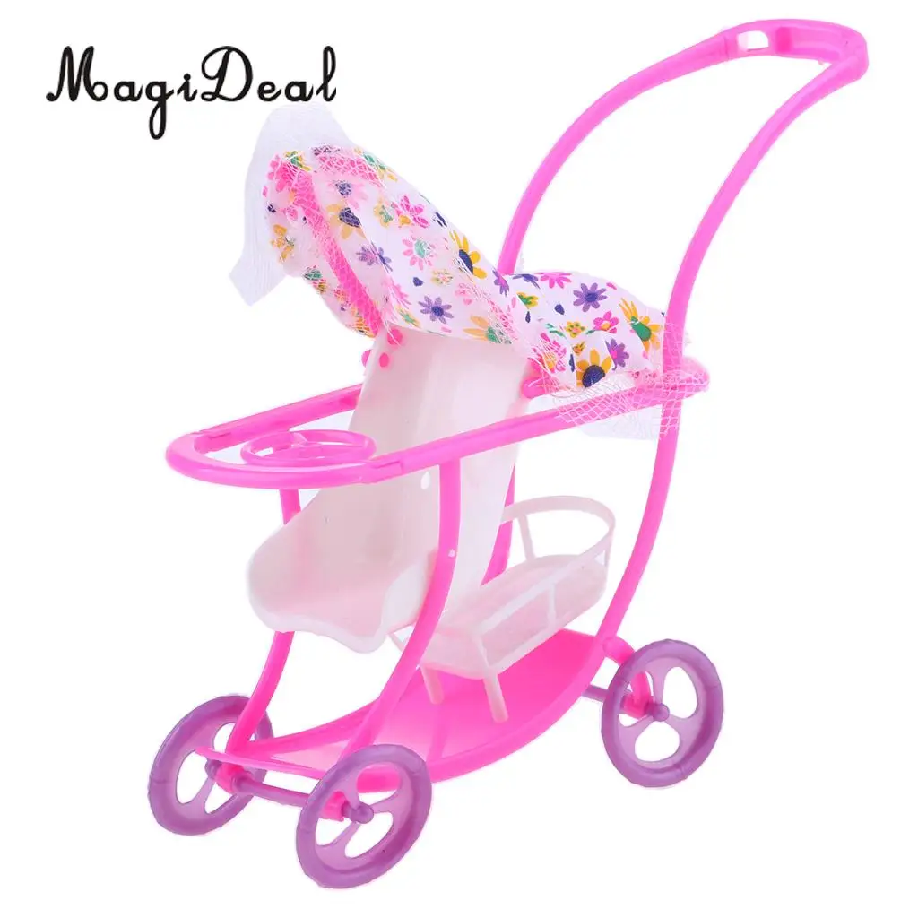 Lovely Plastic Mini Baby Doll Stroller Push Car Dolls Trolley Dollhouse Bedroom Decor Life Scenes Kids Toy