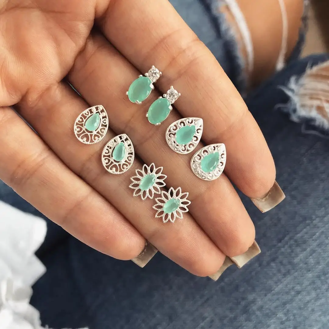 4 Pairs/Set Green Crystal Flower Stud Earrings for Women Wedding Boucle D'oreille Jewelry Dazzling Cubic Zirconia Opal Brincos
4 Pairs/Set Green Crystal Flower Stud Earrings for Women Wedding Boucle D'oreille Jewelry Dazzling Cubic Zirconia Opal Brincos