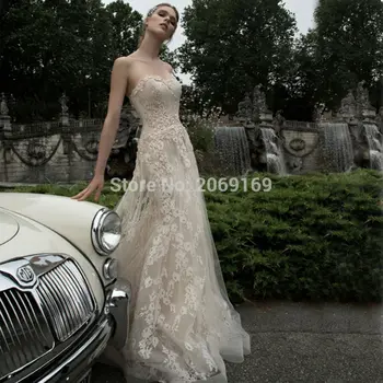 Vintage Champagne Lace Wedding Dress Shinning Sequins Sweetheart Backless Wedding Bridal Gowns Appliques Robe De Mariage
Vintage Champagne Lace Wedding Dress Shinning Sequins Sweetheart Backless Wedding Bridal Gowns Appliques Robe De Mariage