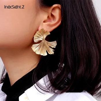 IngeSight.Z Punk Exaggerated Irregular Geometric Drop Earrings Statement Asymmetrical Leaf Dangle Earrings for Women Jewelry