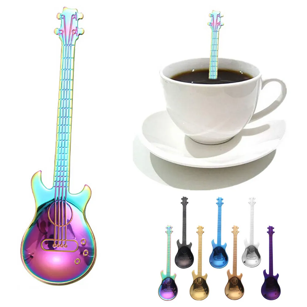 

Stainless Steel Guitar Spoons Rainbow Coffee Tea Spoon Flatware Drinking Tools coffee tea kitchen utensils gadget 2019 teaspoon