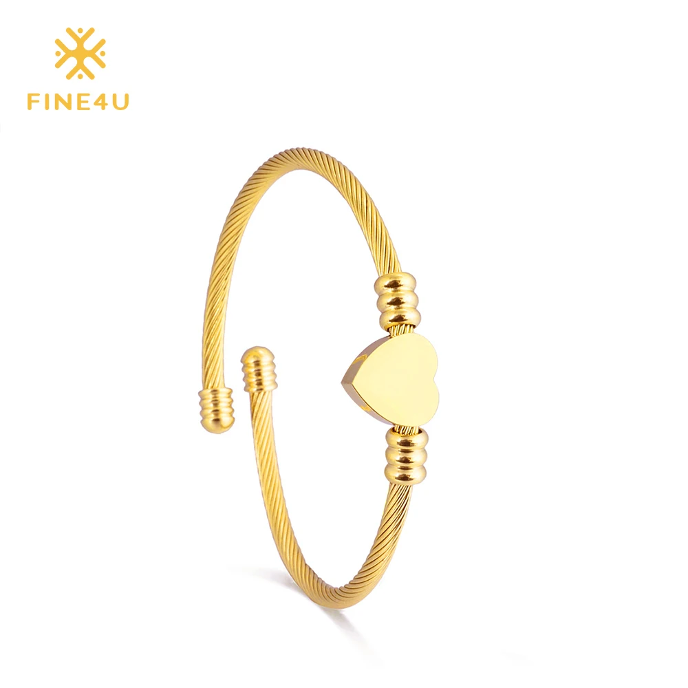2018 New FINE4U B032 316L Stainless Steel Cuff Bangle Bracelet Twisted Cable Heart Bracelet For Women Gold/Rose Gold Bangles
2018 New FINE4U B032 316L Stainless Steel Cuff Bangle Bracelet Twisted Cable Heart Bracelet For Women Gold/Rose Gold Bangles