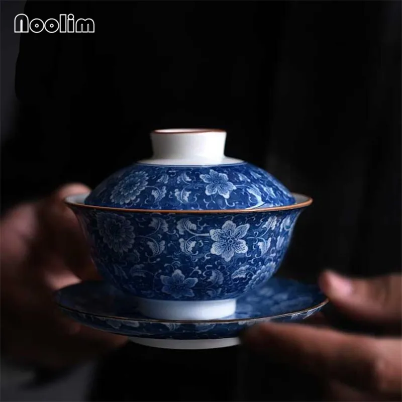 Креативные сине-белые фарфоровые чашки для офисного чая кунг-фу керамический