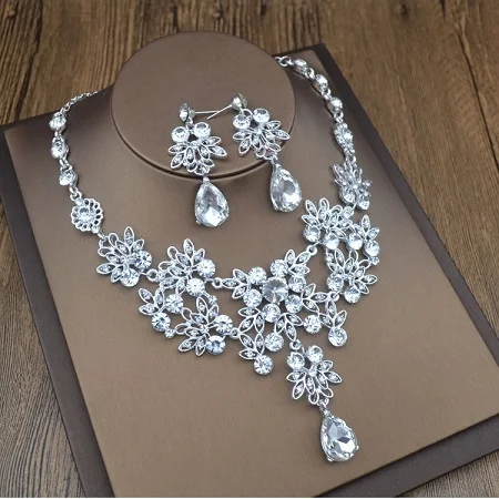 Bridal Wedding Jewelry Set Rhinestone Tiara Necklace Earrings for Brides Bridesmaids (1)