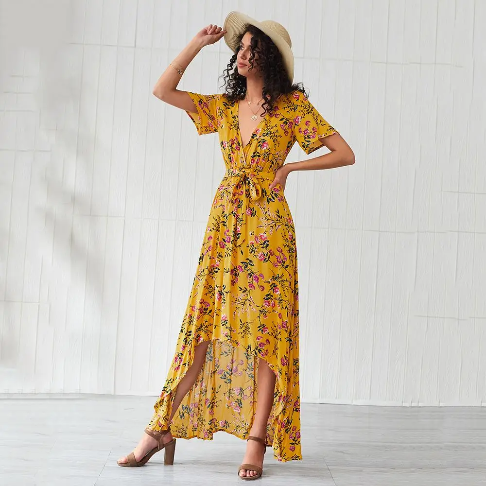 Women's beach dress Bohemian Style Print Sexy V-neck Short Sleeve Front Back Irregular high low A-line Dress long floral dresses
Women's beach dress Bohemian Style Print Sexy V-neck Short Sleeve Front Back Irregular high low A-line Dress long floral dresses