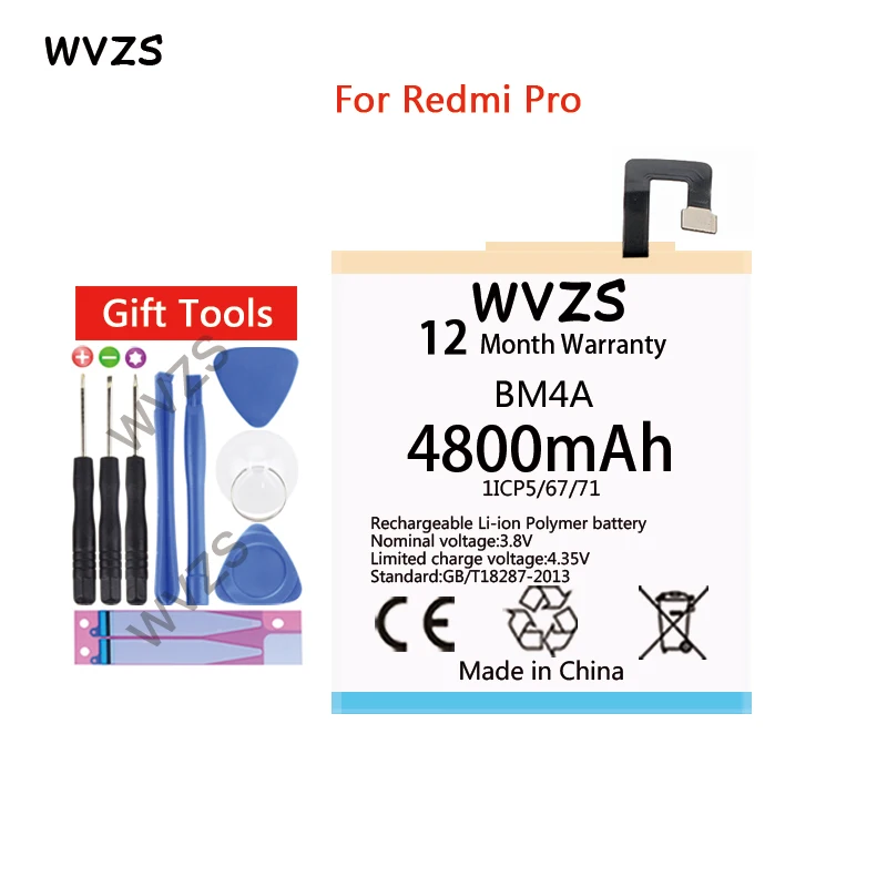 Wvzs 4800 мАч литий-полимерный сменный аккумулятор BM4A для Xiaomi футляр Hongmi Redmi Pro