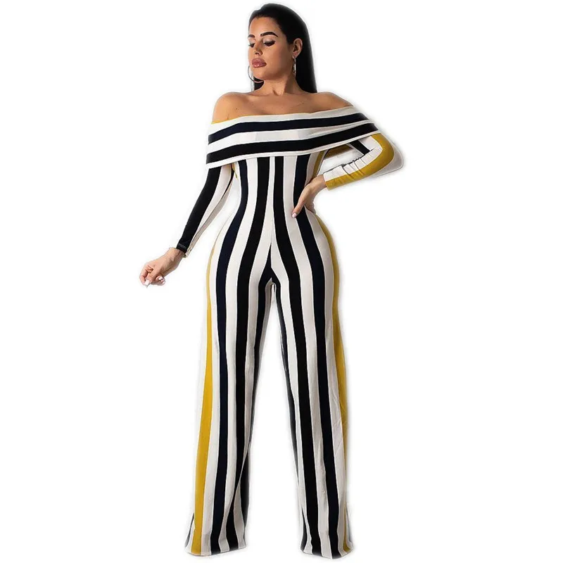 2019 Women Casual Jumpsuits Fashion Overalls Slash Neck Off Shoulder One Piece Long Sleeve Romper Sexy Striped Wide Leg Jumpsuit
2019 Women Casual Jumpsuits Fashion Overalls Slash Neck Off Shoulder One Piece Long Sleeve Romper Sexy Striped Wide Leg Jumpsuit