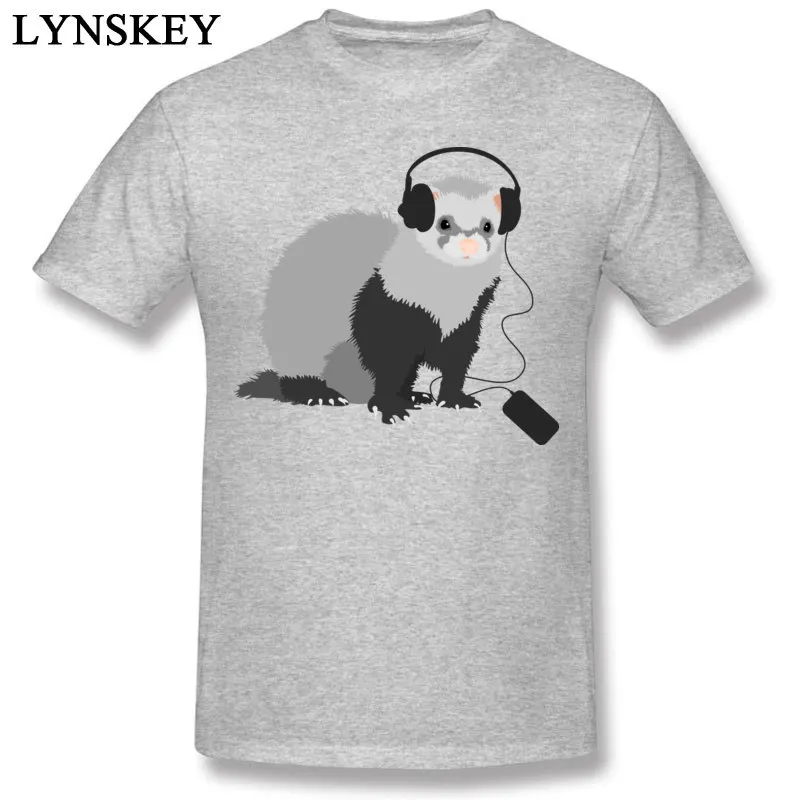 High Quality Street T Shirts 100% Cotton Funny Music Loving Ferret Round Neck Men Tops T Shirt Birthday Summer Fall Tee Shirts gray