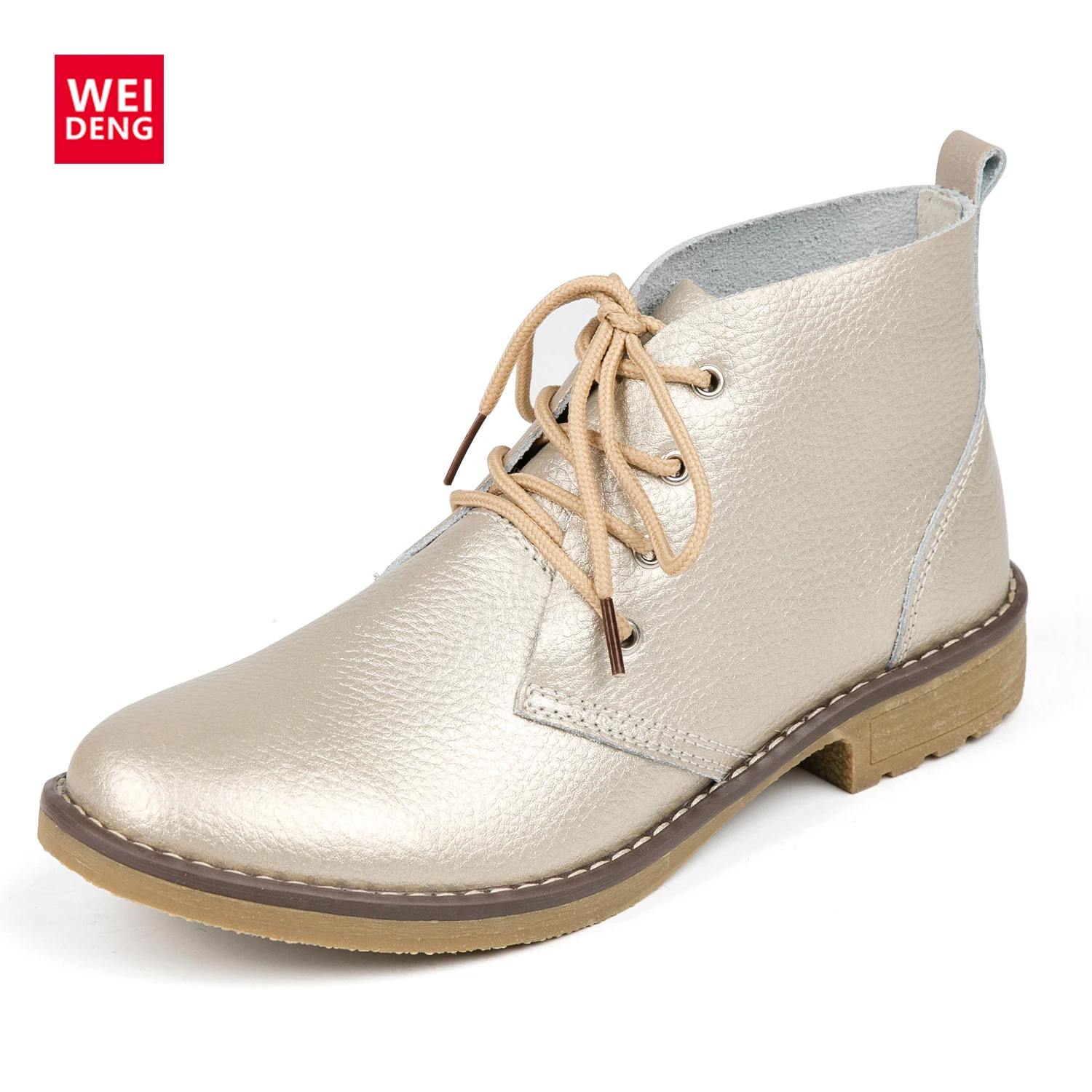 WeiDeng/ботильоны из натуральной кожи Женская Классическая модная обувь на плоской