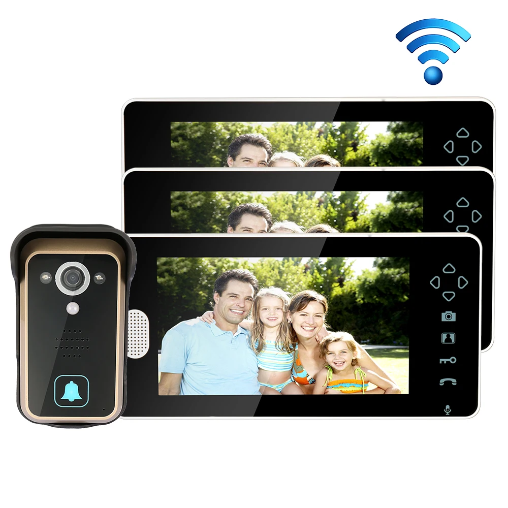 

Free Shipping 2.4G Wireless 7" Touch Color TFT LCD Video Door Phone Intercom System 1 Outdoor Doorbell Camera 3 Screens In Stock