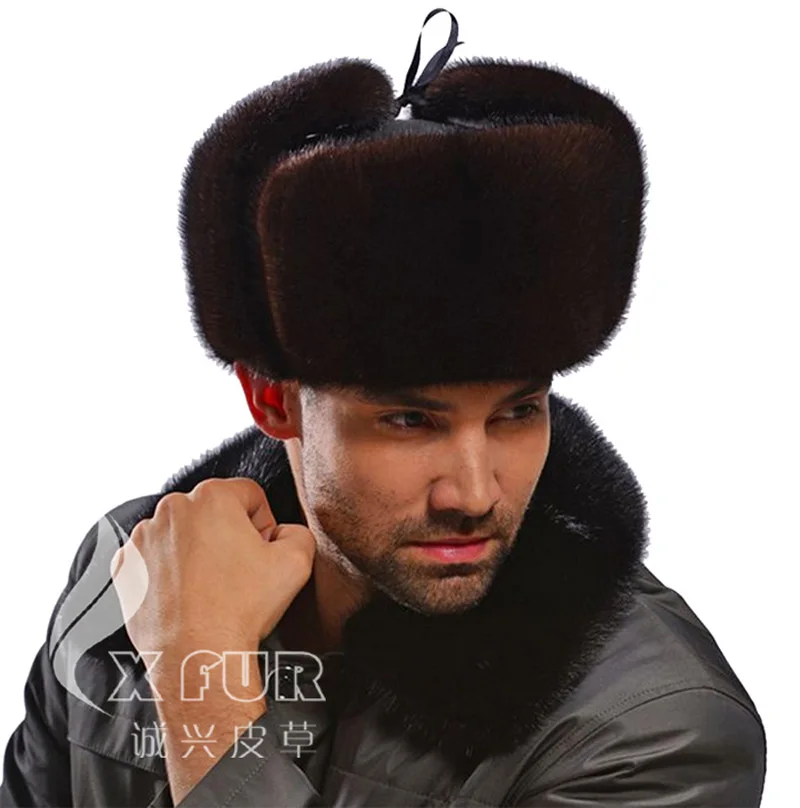 CX-C-170B Luxury Design Men Bomber Hats Genuine Mink Fur Russian Hat