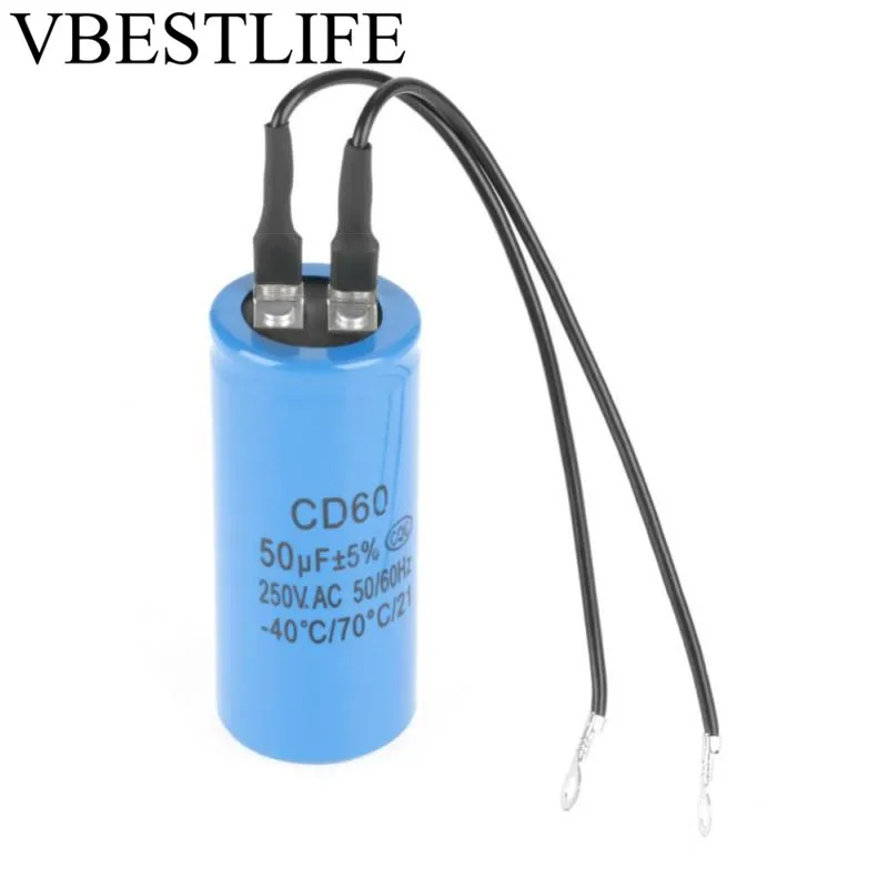 CD60 Motor Start Run Capacitor Appliance Run Capacitor with Wire Lead 250V AC 50uF 50/60Hz for Motor Air Compressor Motor
CD60 Motor Start Run Capacitor Appliance Run Capacitor with Wire Lead 250V AC 50uF 50/60Hz for Motor Air Compressor Motor