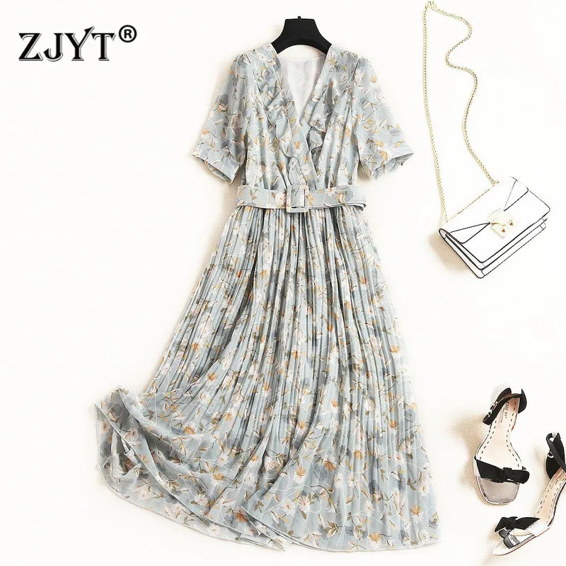 Elegant Lady Summer Dress Woman Vestidos 2019 New Designer Short Sleeves V Neck Print Vintage Casual Chiffon Dresses with Belt
Elegant Lady Summer Dress Woman Vestidos 2019 New Designer Short Sleeves V Neck Print Vintage Casual Chiffon Dresses with Belt
