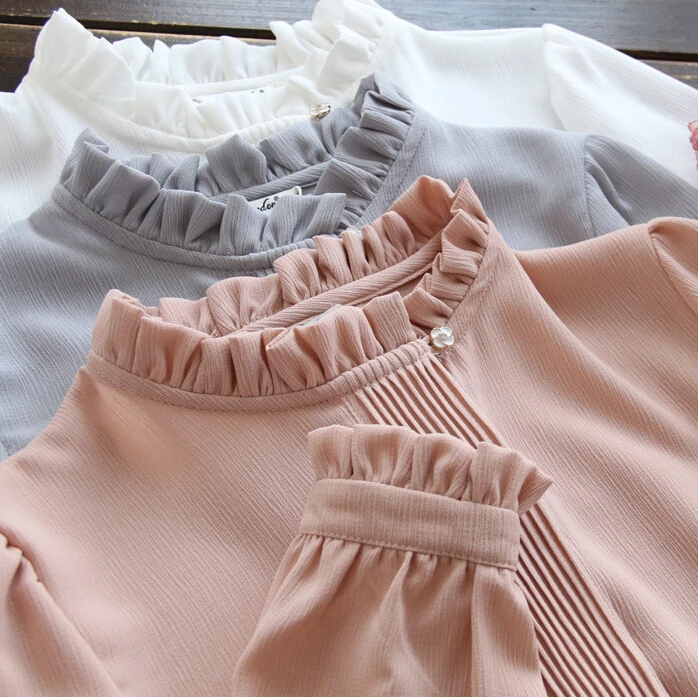 Фото Женская шифоновая блузка белая серая розовая Базовая рубашка с