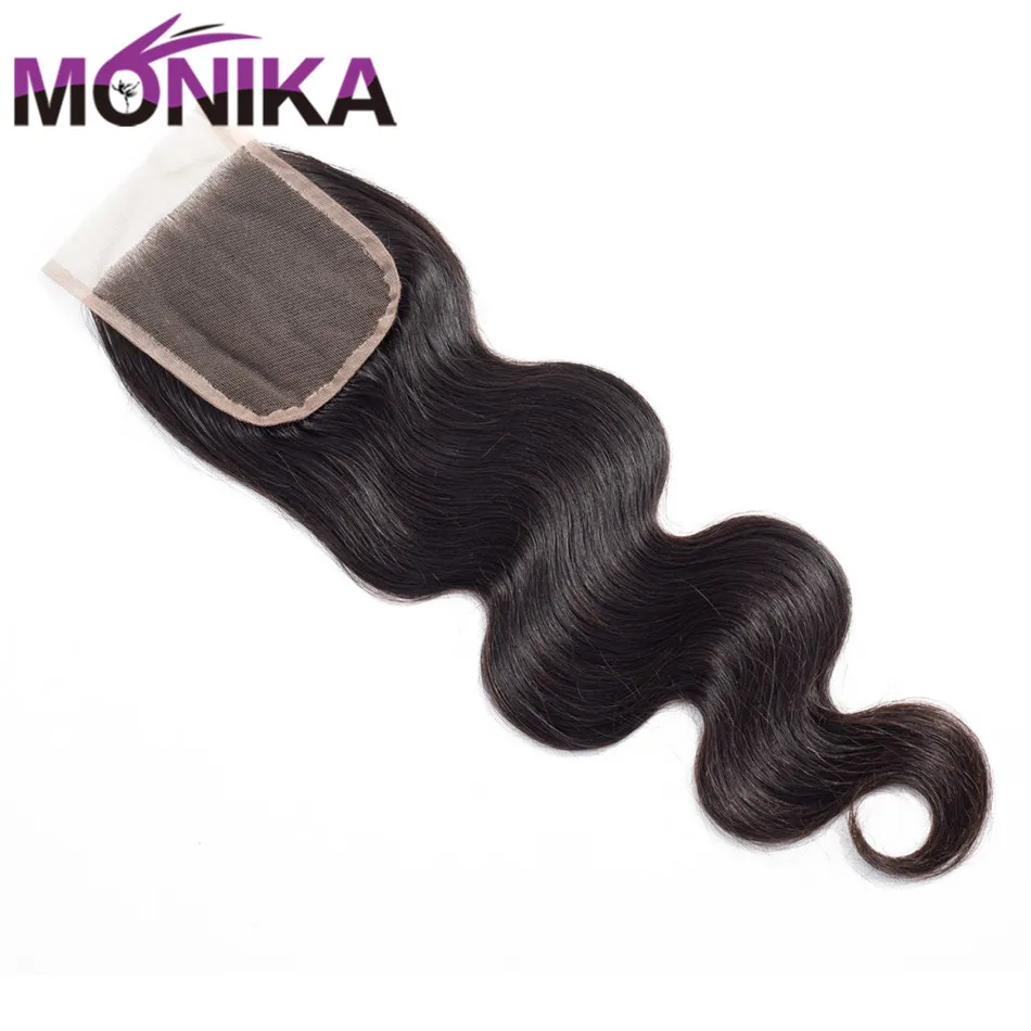 Monika 4x4 Lace Closure Brazilian Body Wave Human Hair Bundles Free Part Middle Part Swiss Closure Natural Color Free Shipping