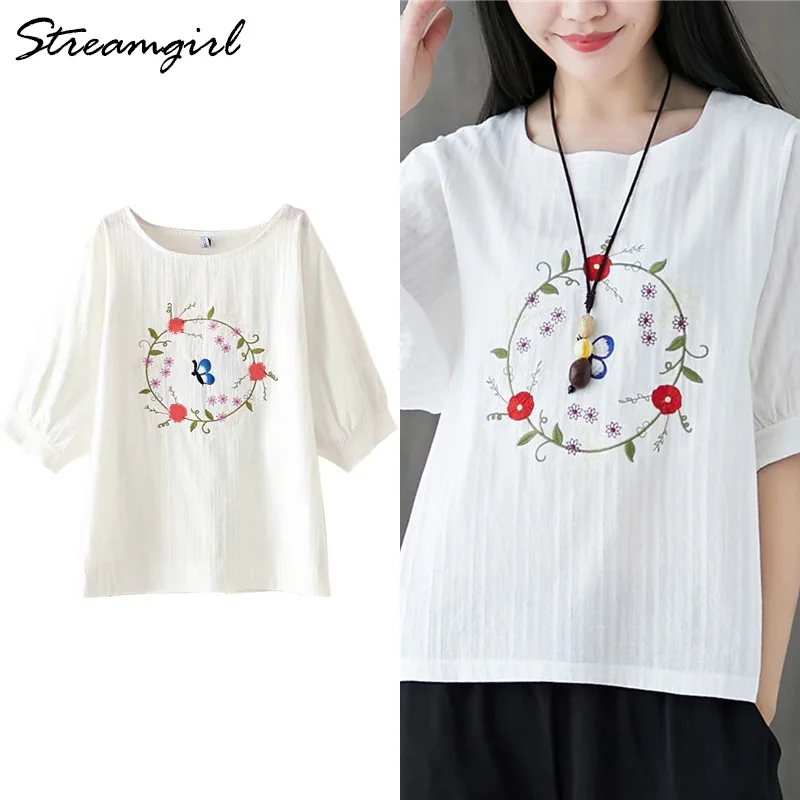 Women Cotton Linen Blouse Summer Floral Blouses Embroidered Blouse Cotton Shirt Ladies Tops For Summer Blouses Short Sleeve 2019
Women Cotton Linen Blouse Summer Floral Blouses Embroidered Blouse Cotton Shirt Ladies Tops For Summer Blouses Short Sleeve 2019