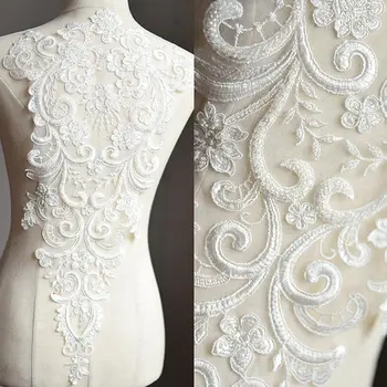 

heavy bead Lace Applique, embroidered bodice lace applique, lace bodice for bridal dress altering 10pieces