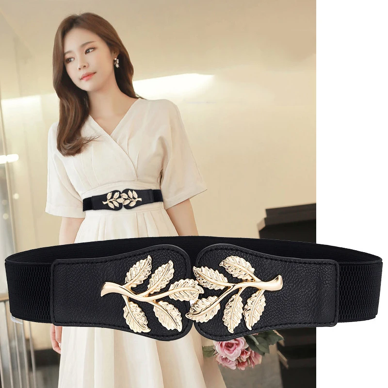 Women Belt Gold Leaves Metal Buckle Waist Belt Stretch Elastic Wide Belt Fashion Waistband for Ladies
Women Belt Gold Leaves Metal Buckle Waist Belt Stretch Elastic Wide Belt Fashion Waistband for Ladies