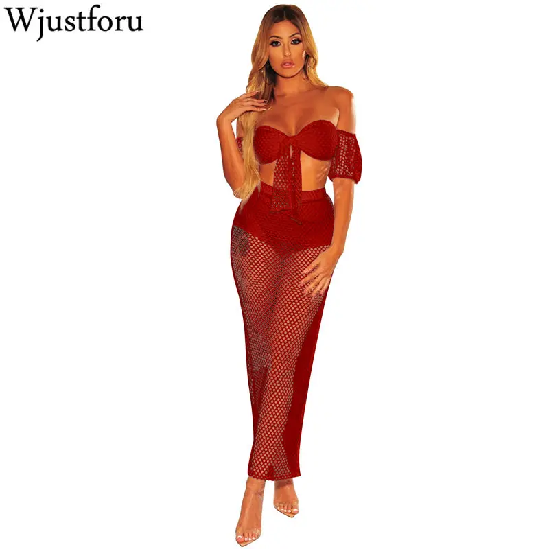 Wjustforu Sexy Beach Two Piece Set Women Strapless Short Tops + Split Long Skirts Female Hollow Out Knitted 2 Piece Set Vestidos
Wjustforu Sexy Beach Two Piece Set Women Strapless Short Tops + Split Long Skirts Female Hollow Out Knitted 2 Piece Set Vestidos