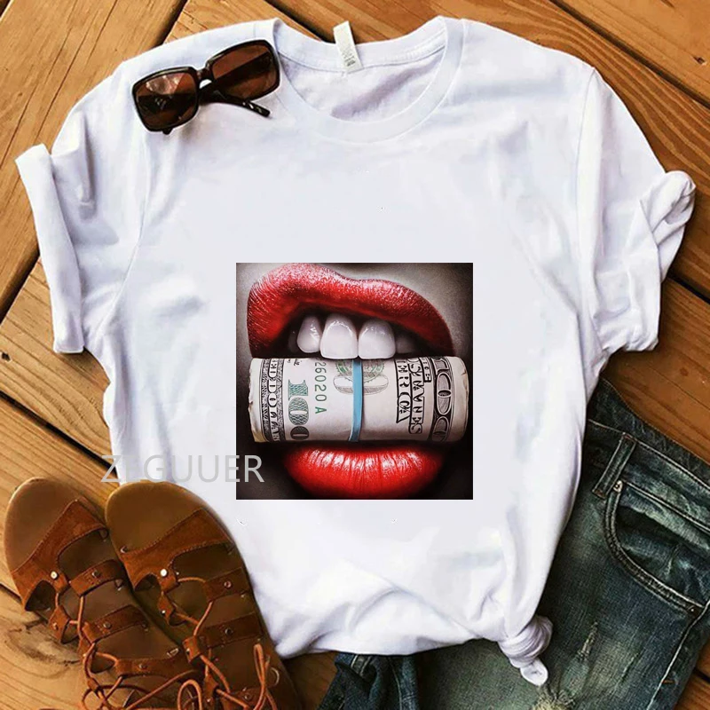 Sexy Lip and Money T-shirts Summer White Harajuku Casual Tees Vogue 100% Cotton Women T-Shirt Super Soft Comfortable T-Shirt
Sexy Lip and Money T-shirts Summer White Harajuku Casual Tees Vogue 100% Cotton Women T-Shirt Super Soft Comfortable T-Shirt