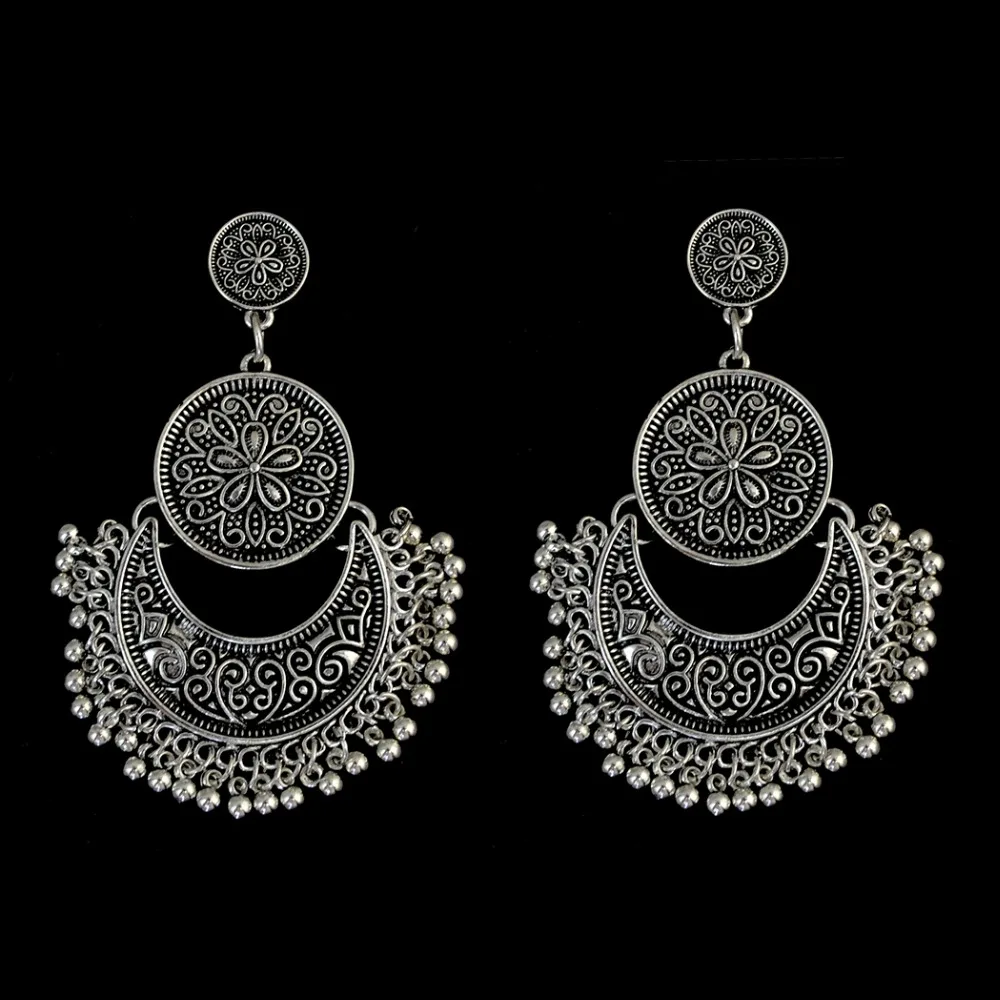 Gypsy Bohemian Antique Gold Silver Bronze Drop Earring Moon Shape Carved Flower Tassel Dangle Earrings Afghanistan India Jewelry
Gypsy Bohemian Antique Gold Silver Bronze Drop Earring Moon Shape Carved Flower Tassel Dangle Earrings Afghanistan India Jewelry