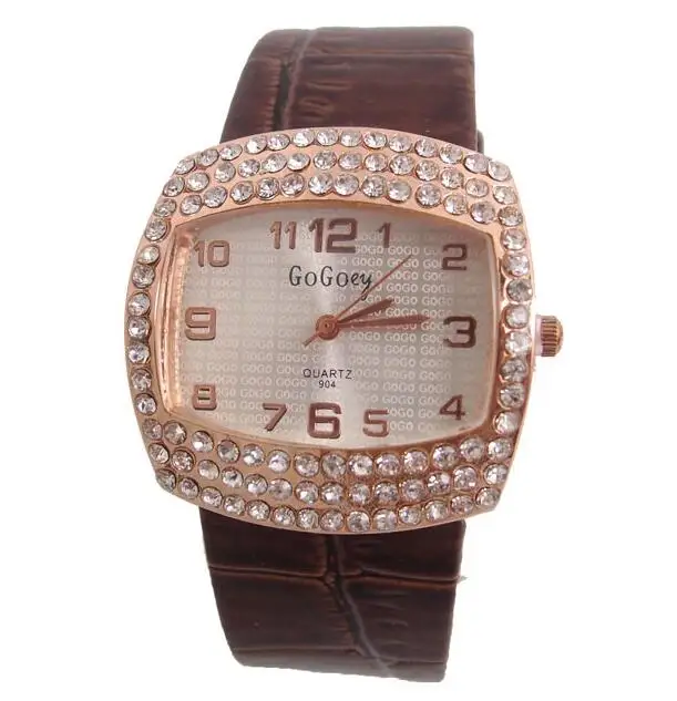 Фото Luxury Brand Leather Crystal Quartz Watch Women Ladies Fashion Bracelet Wrist Female Clock relogio feminino 8O33 | Наручные часы
