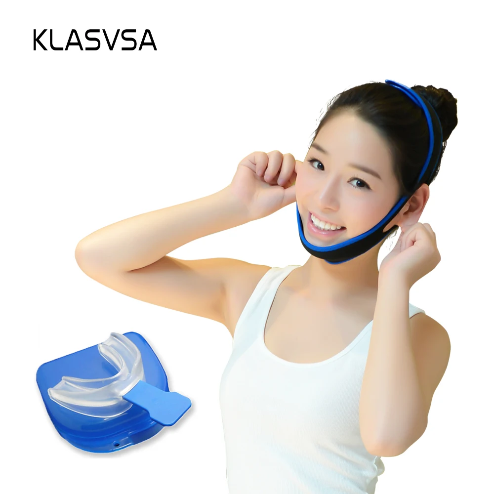 Image Anti Snoring Chin Strap Belt Jaw Supporter Nasal Strips CPAP+Stop Snoring Solution Mouth Piece Sleep Apnea Night Guard TMJ