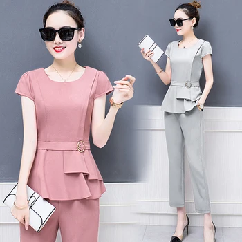 Summer Korean Short Sleeve 2 Piece Pants Sets Women Fashionable Womens Outfits Gray 2 Set Woman Clothes Blouse Two Piece
Summer Korean Short Sleeve 2 Piece Pants Sets Women Fashionable Womens Outfits Gray 2 Set Woman Clothes Blouse Two Piece