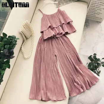 2020 Summer Women Suit Holiday Style Suit Solid Temperament Ruffled Camisole Tops High Waist Wide Leg Pleated Nine Pants WS157
2020 Summer Women Suit Holiday Style Suit Solid Temperament Ruffled Camisole Tops High Waist Wide Leg Pleated Nine Pants WS157