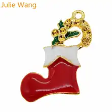 Julie Wang Ouro Tom Encantos do Esmalte Vermelho Meias de Natal Pingente Xmas Pequeno Pulseira Artesanal Colar de Jóias Fazendo Acessório(China)