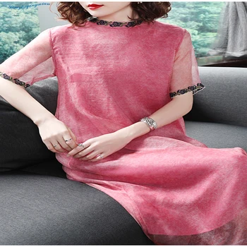 Summer women's imitation silk round neck embroidered edge five - cent sleeve loose mid - long red high - class dress
Summer women's imitation silk round neck embroidered edge five - cent sleeve loose mid - long red high - class dress