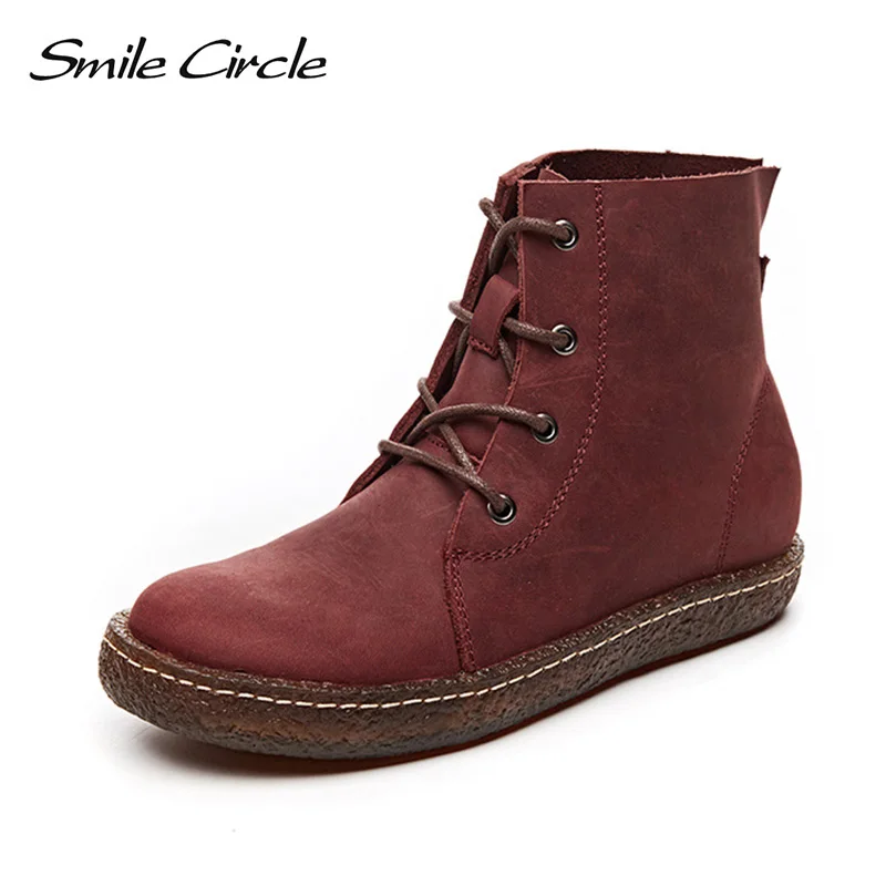 Smile Circle Ankle Boots Women flat Platform shoes Genuine Leather casual short Boots
Smile Circle Ankle Boots Women flat Platform shoes Genuine Leather casual short Boots