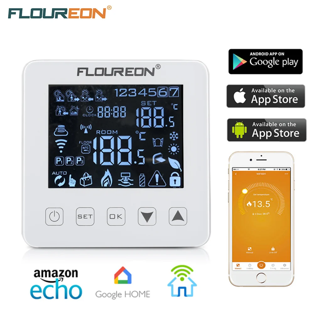 WiFi Touch Screen Electric Thermostat 16A LCD Display Temperature Controller Underfloor Heating with amazon Alexa Google Home
WiFi Touch Screen Electric Thermostat 16A LCD Display Temperature Controller Underfloor Heating with amazon Alexa Google Home