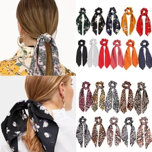 2019 novo leopardo cobra floral dot streamers scrunchies feminino cachecol de cabelo elástico arco corda de cabelo fita banda meninas acessórios para o cabelo(China)