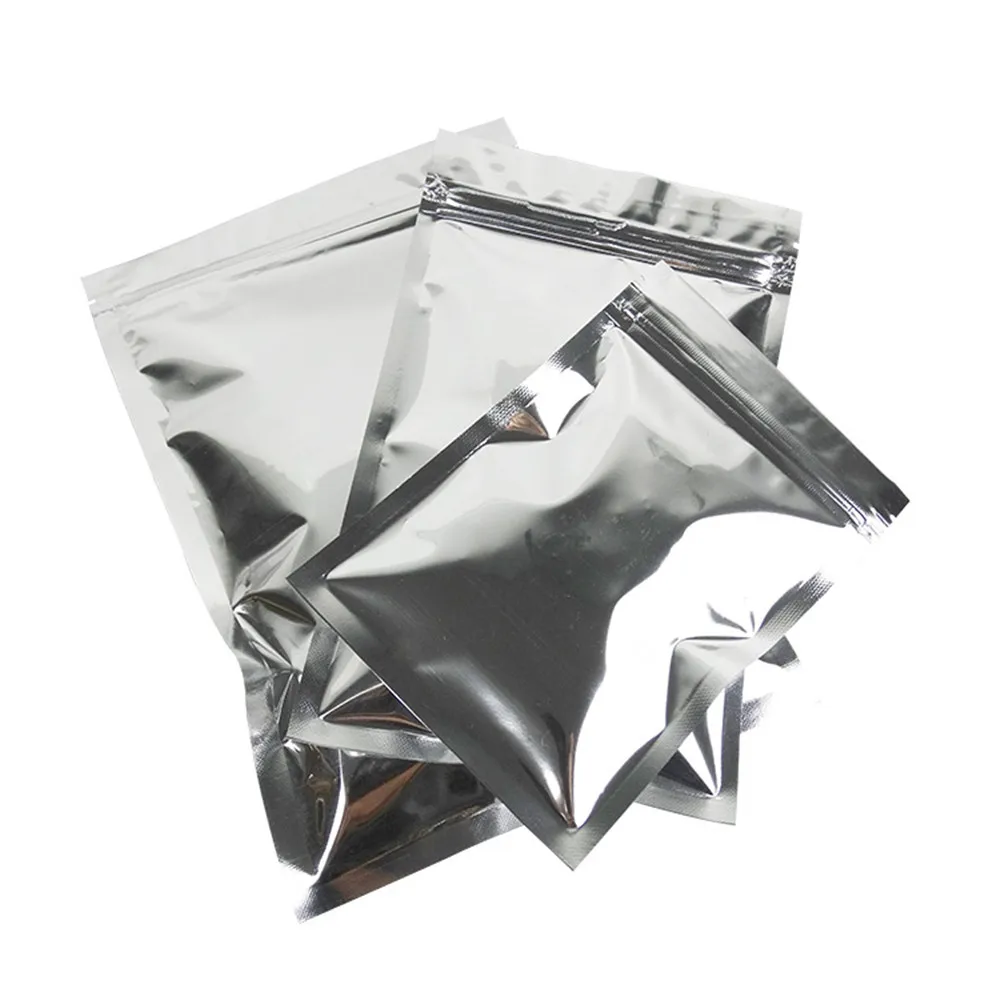 

DHL Glossy Silver Aluminum Foil Zip Lock Mylar Bag Flat Resealable Packaging Pouch With Zipper For Food Tea Storage Pack 4 Sizes