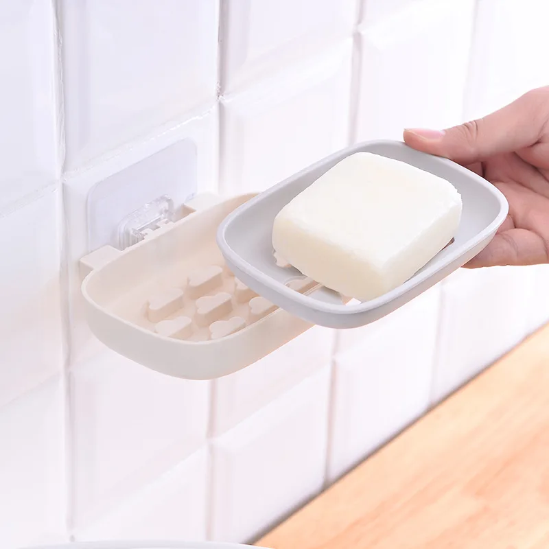 

Punch-Free Double-Layer Soap Box Bathroom-Mounted Drain Rack Bathroom Portable Viscose Soap Holder Bathroom Accessories
