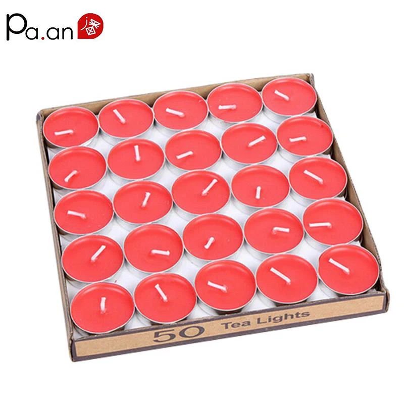 Image 50peices box  Handmade Candles Tealights Tea Lights Candle Unscented Wedding Party Valentine s Day Romatic Decoration Home Decor