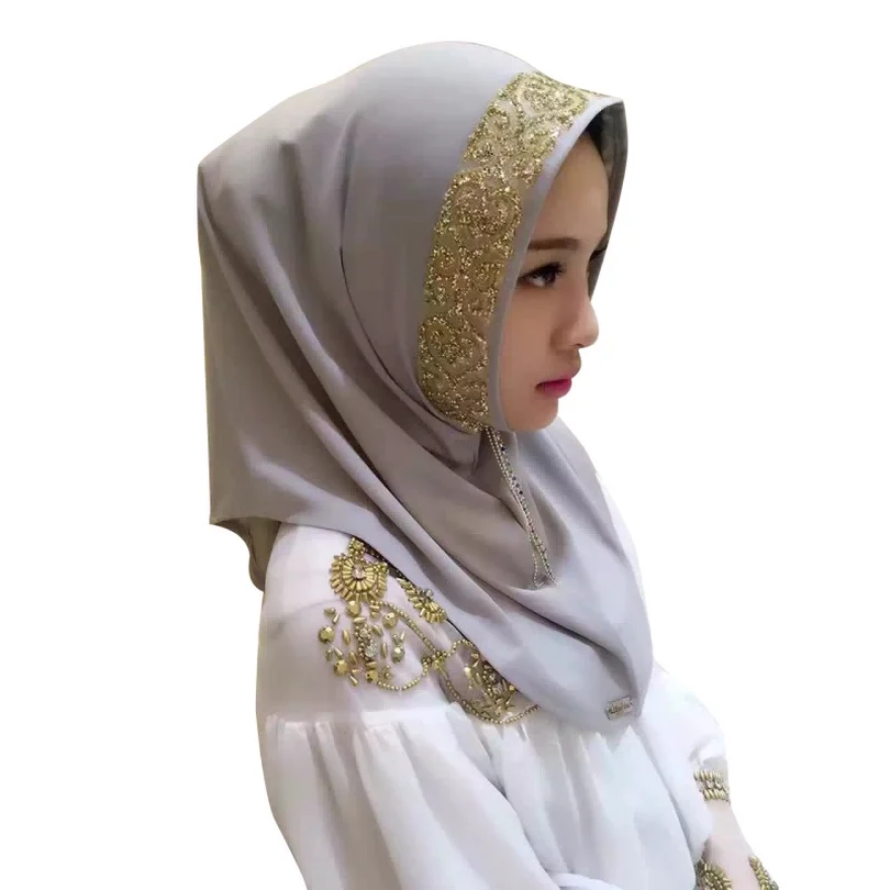 Женские хиджабы многоцветный мусульманский Золотой бахрома вышивка шапки в