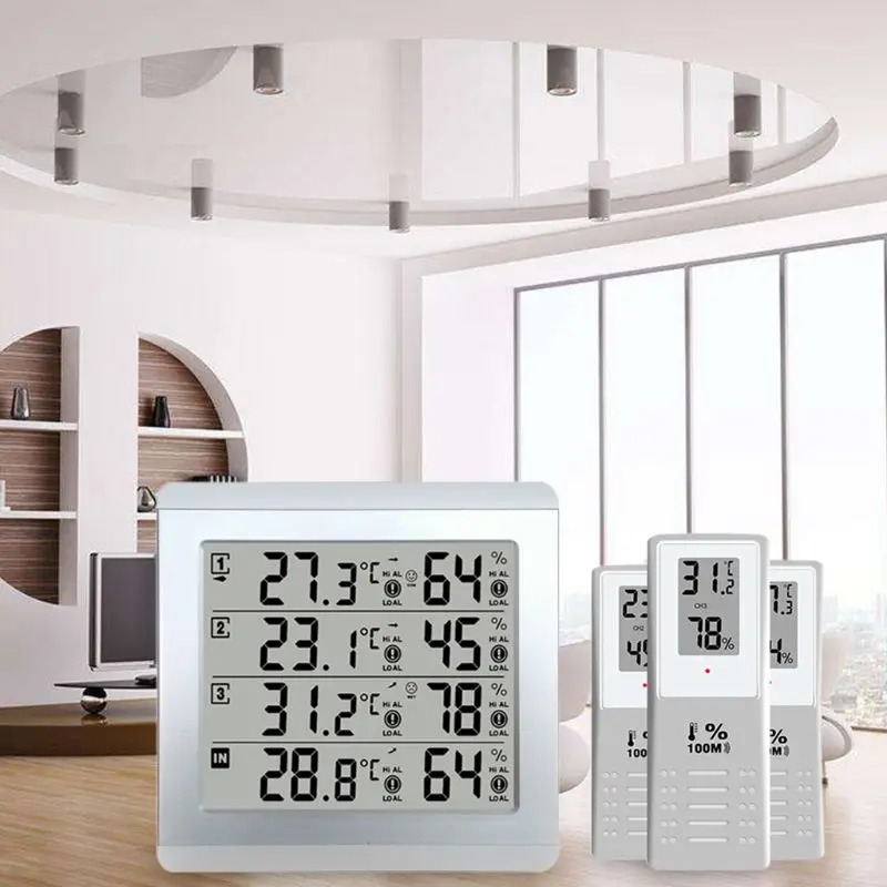 LCD Digital Wireless Indoor/Outdoor Thermometer Hygrometer Four-channel Temperature Humidity Meter Weather Station Clock
LCD Digital Wireless Indoor/Outdoor Thermometer Hygrometer Four-channel Temperature Humidity Meter Weather Station Clock