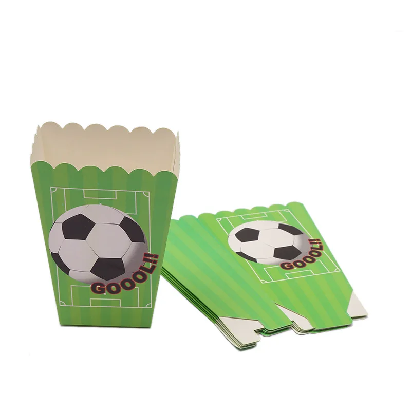 

6pcs/lot Cartoon Football Party Paper Popcorn Boxes Snacks Food Box Happy Birthday Popcorn Bags Boys Kids Favors Candy Packgae