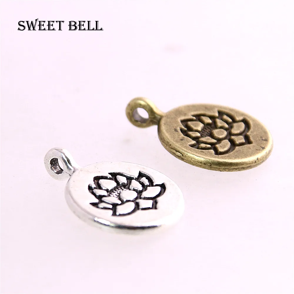 Wholesale 18PCS Vintage Bronze Round Hollow Flower Alloy Pendants Charms Crafts