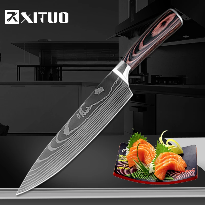 High quality 440C German Kitchen Knife Damascus Laser Pattern Utility Chef Knife EDC Cleaver Filleting Santoku Best Kitchen Tool
High quality 440C German Kitchen Knife Damascus Laser Pattern Utility Chef Knife EDC Cleaver Filleting Santoku Best Kitchen Tool
